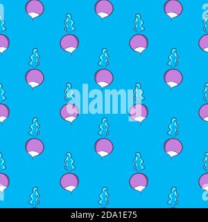 Purple beet , seamless pattern on a blue background. Stock Vector