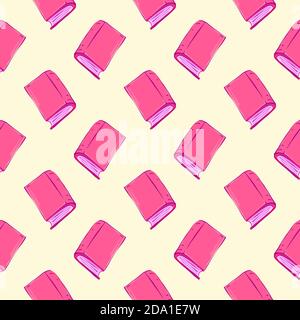 Pink books , seamless pattern on a light yellow background. Stock Vector