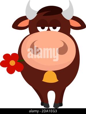 Brown bull,illustration,vector on white background Stock Vector