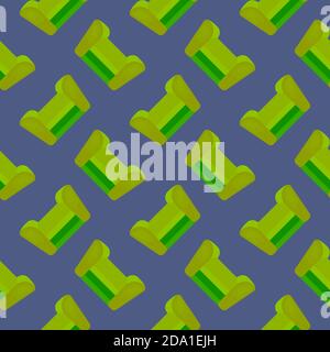 Green chair , seamless pattern on a dark blue background. Stock Vector