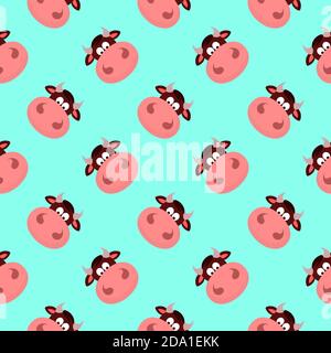 Cow head , seamless pattern on a light blue background. Stock Vector