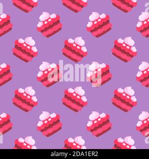 Slice of cake , seamless pattern on a purple background. Stock Vector