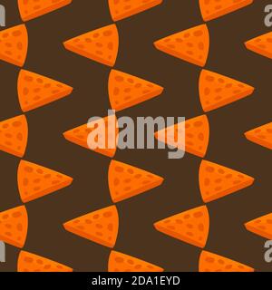 Slice of cheese , seamless pattern on a brown background. Stock Vector