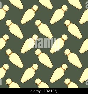Bowling pins , seamless pattern on a dark green background. Stock Vector