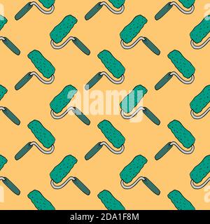 Paint roller , seamless pattern on a yellow background. Stock Vector