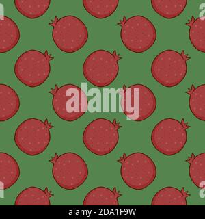 Sweet pomegranate , seamless pattern on a green  background. Stock Vector