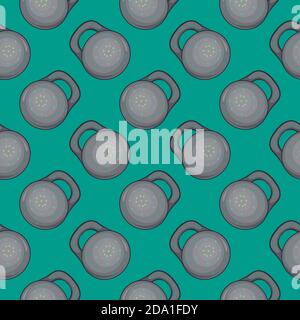 Grey barbell , seamless pattern on a dark green background. Stock Vector