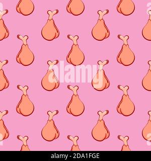 Chicken leg , seamless pattern on a pink background. Stock Vector