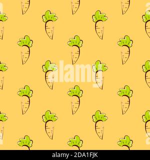 Bbay carrot , seamless pattern on a yellow background. Stock Vector