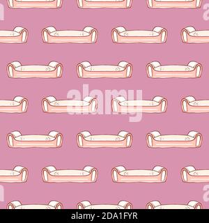 White sofa , seamless pattern on a pink background. Stock Vector