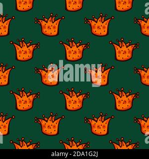 Orange crown , seamless pattern on a dark green background. Stock Vector