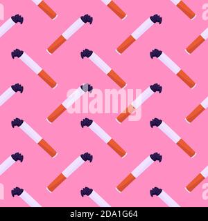 Small cigarette , seamless pattern on a pink background. Stock Vector