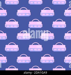 Whitte sport bag , seamless pattern on a dark blue background. Stock Vector