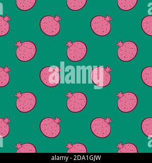 Dotted pomegranate , seamless pattern on a green background. Stock Vector