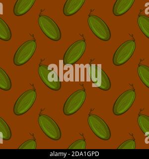 Green cucumbers , seamless pattern on a brown background. Stock Vector