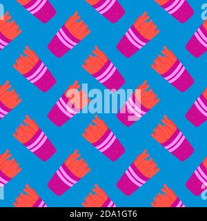 French Fries , seamless pattern on a blue background. Stock Vector