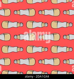 Yellow bottle , seamless pattern on a bright red background. Stock Vector