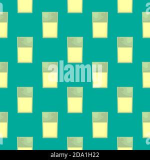 Cup of juice , seamless pattern on a mint green background. Stock Vector