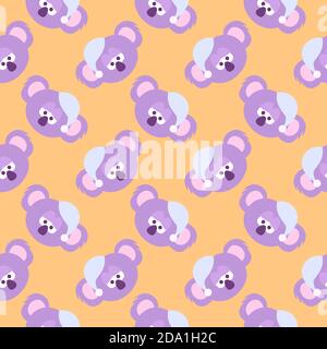 Purple koala , seamless pattern on a yellow background. Stock Vector