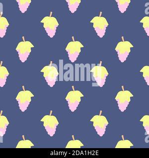 Purple grapes , seamless pattern on a dark blue background. Stock Vector