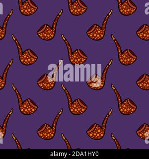 Smoke pipe , seamless pattern on a purple background. Stock Vector