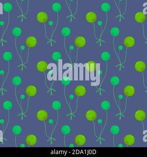 Green balloons , seamless pattern on a blue background. Stock Vector