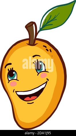 Happy yellow mango ,illustration,vector on white background Stock Vector