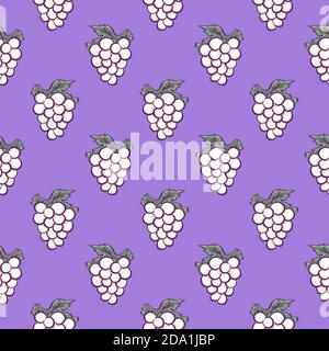 White grapes , seamless pattern on a purple background. Stock Vector