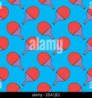 Red table racket , seamless pattern on a blue background. Stock Vector