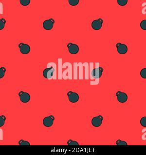Black kettlebell , seamless pattern on a red background. Stock Vector