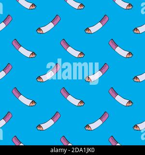Cigarette bud , seamless pattern on a blue background. Stock Vector
