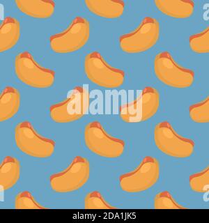 Delicious Hot dog , seamless pattern on a blue background. Stock Vector