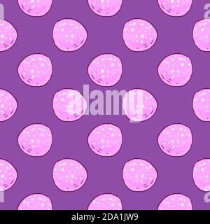 Round purple ice cream , seamless pattern on a purple background. Stock Vector