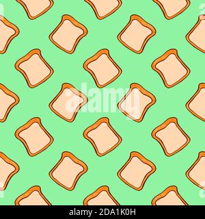 Lovely slice of bread , seamless pattern on a green background. Stock Vector