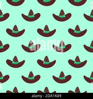 Magic brown hat , seamless pattern on a blue background. Stock Vector
