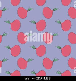 Pink onion , seamless pattern on a purple background. Stock Vector