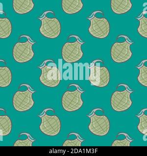 Small grenade , seamless pattern on a green background. Stock Vector