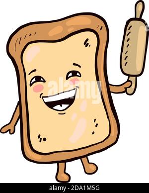 Bread and rolling pin ,illustration,vector on white background Stock Vector
