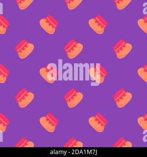 Honey pot , seamless pattern on a purple background. Stock Vector