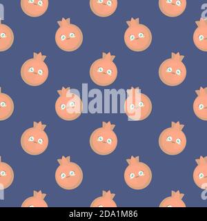 Pomegranates with eyes , seamless pattern on a blue background. Stock Vector