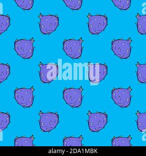 Purple pitay , seamless pattern on a blue background. Stock Vector