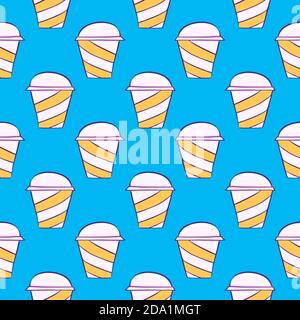 Juice in a cup , seamless pattern on a blue background. Stock Vector