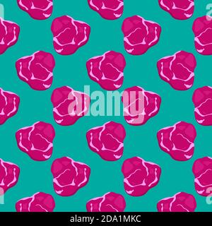 Meat slice , seamless pattern on a green background. Stock Vector