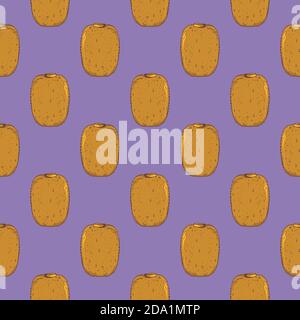 Kiwi the fruit , seamless pattern on a purple background. Stock Vector