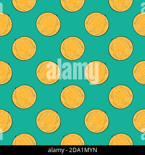 Yellow melon , seamless pattern on a green background. Stock Vector