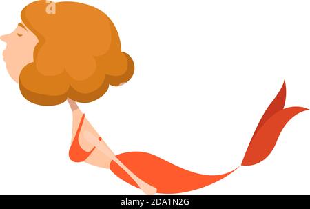 Mermaid in red ,illustration,vector on white background Stock Vector