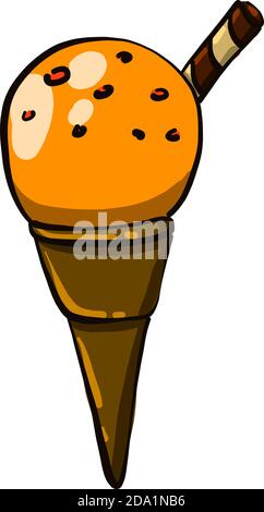Orange ice cream in a cone ,illustration,vector on white background Stock Vector