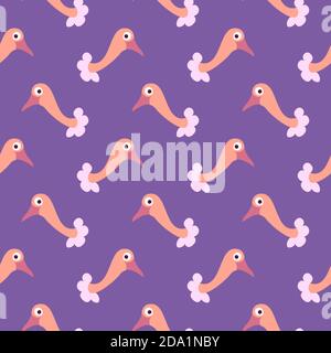 Baby ostrich head , seamless pattern on a purple background. Stock Vector