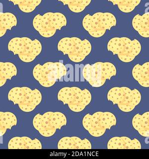 Yellow cookies , seamless pattern on a blue background. Stock Vector