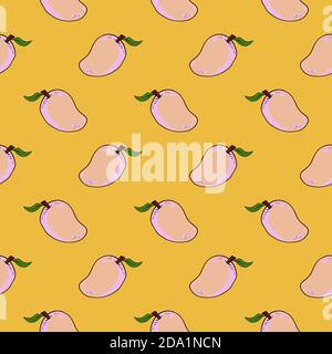 Sweet ripe mango , seamless pattern on a yellow background. Stock Vector